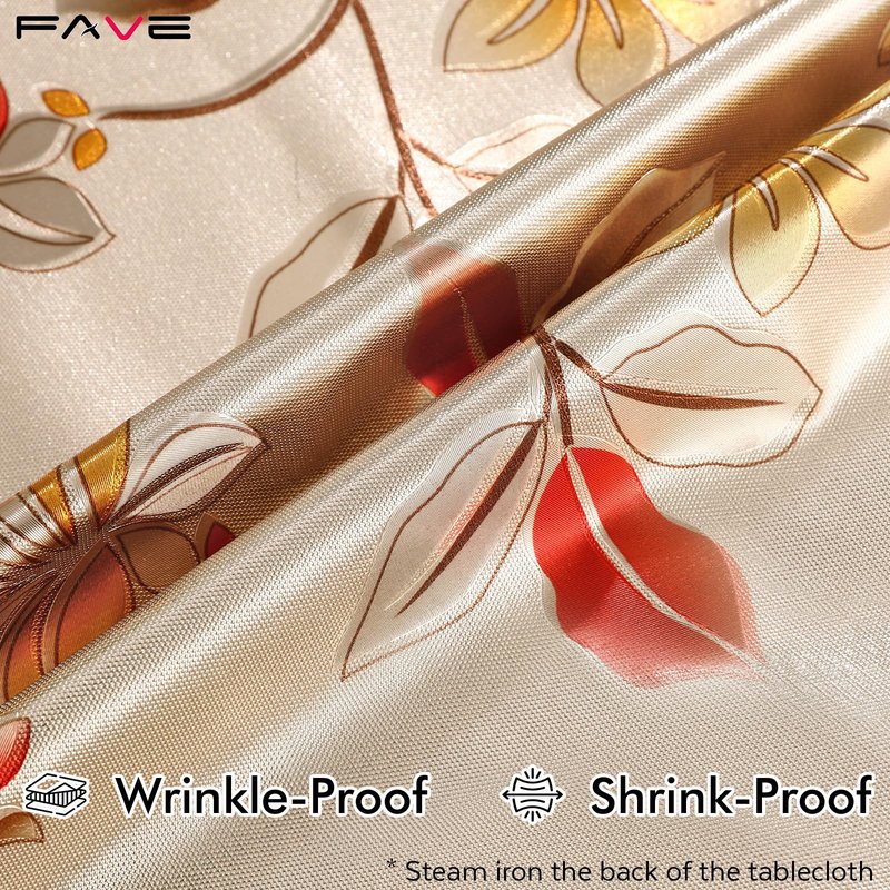 FAVE Peony Gold Tablecloths Vinyl Tablecloth for Kitchen Dining Table Wipeable PVC Tablecloth Cover for Rectangle Table for Wedding, Banquet, Birthday, Party, Restaurant Decorations（Gold,55”x87”）