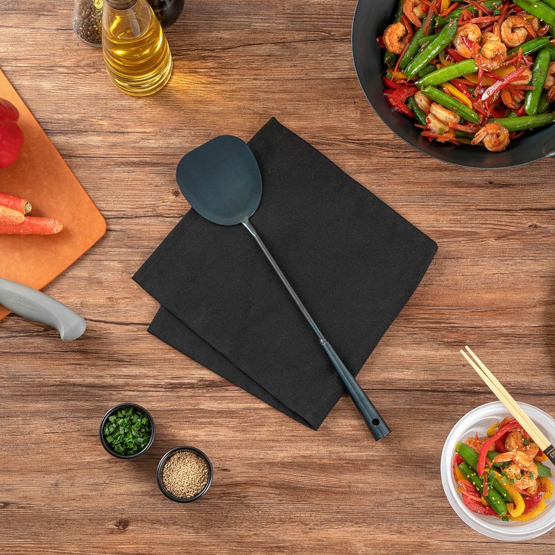 Restaurantware-Motomori 16 Inch Wok Spatulas, 10 Pre-Seasoned Cooking Turners - Hanging Hole, Extra Long Handle, Blue Carbon Steel Chinese Cooking Spatulas, For Stirring, Flipping, Frying, And More