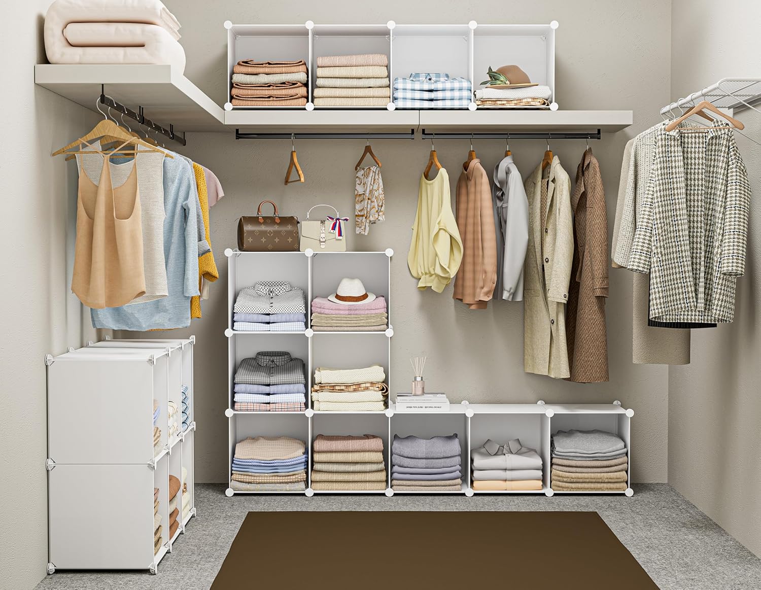 Skiennix Stackable Closet Organizers - 6 Cube Storage Solution for Bathroom & Wardrobe Organization
