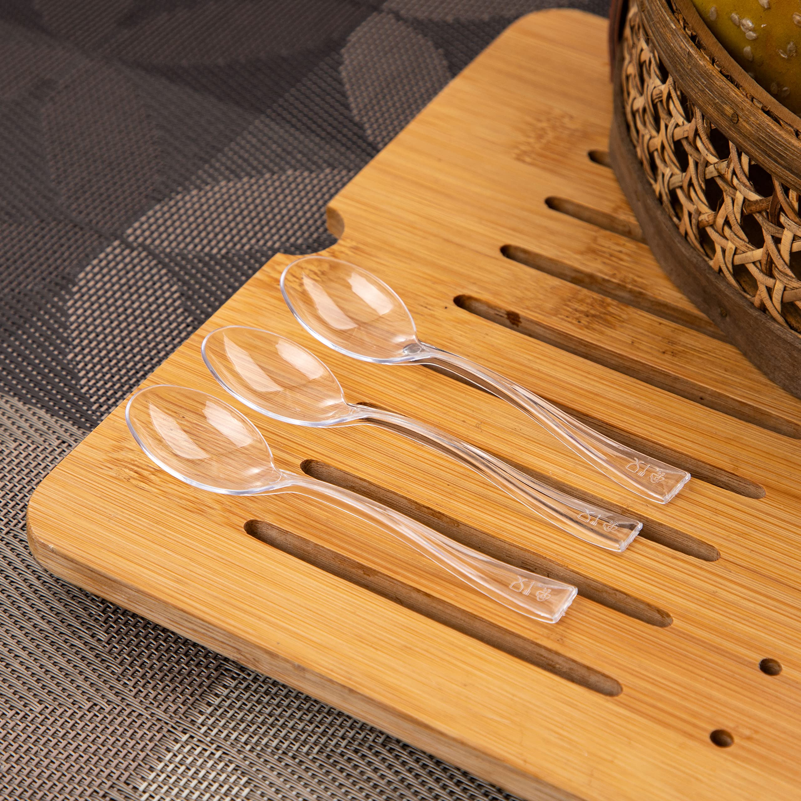 WDF 300 Pieces Clear Plastic Mini Spoons for Desserts 4 Inches Clear Plastic Spoons Heavy Duty Perfect for Cake, Desserts