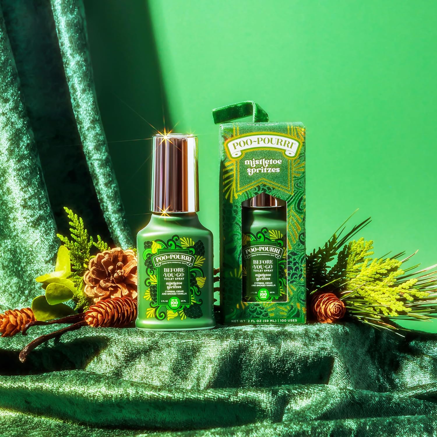 Poo-Pourri Toilet Spray - Mistletoe Spritzes, 2 Fl Oz | Cypress, Cedar & Smoked Vanilla Scent