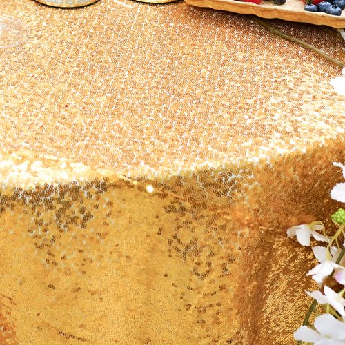 WISPET Gold Sequin Round Tablecloth 120'' - Dazzling Decorations for Weddings, Parties, Baby & Bridal Showers