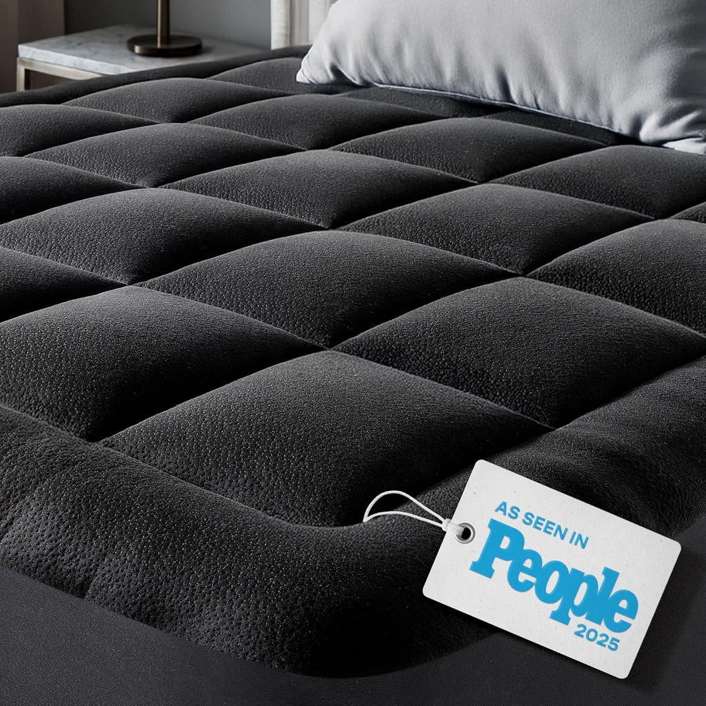 Niagara Ultra Soft Twin Size Mattress Topper - Viscose Bamboo Pillow Top for Back Pain Relief | Naturally Cooling, Black