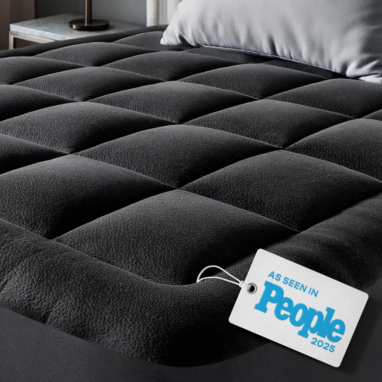 Niagara Ultra Soft Twin Size Mattress Topper - Viscose Bamboo Pillow Top for Back Pain Relief | Naturally Cooling, Black