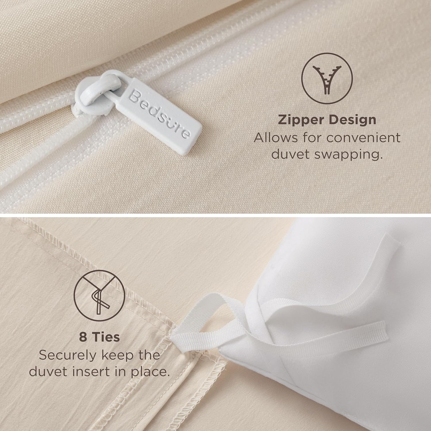 Bedsure Oat Milk Duvet Cover King Size - Extra Soft 3-Piece Bedding Set with Zipper Closure, 104x90 Inches