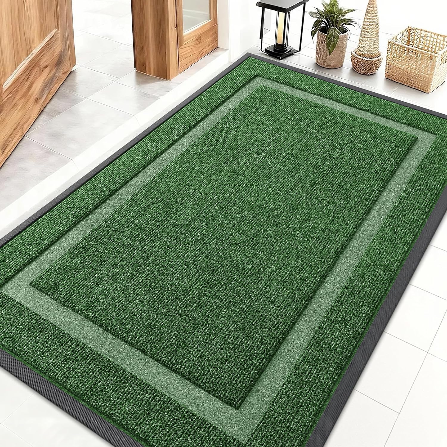 OLANLY Indoor Outdoor Front Door Mat - Waterproof All-Season Doormat, Easy Clean, 47x32, Green