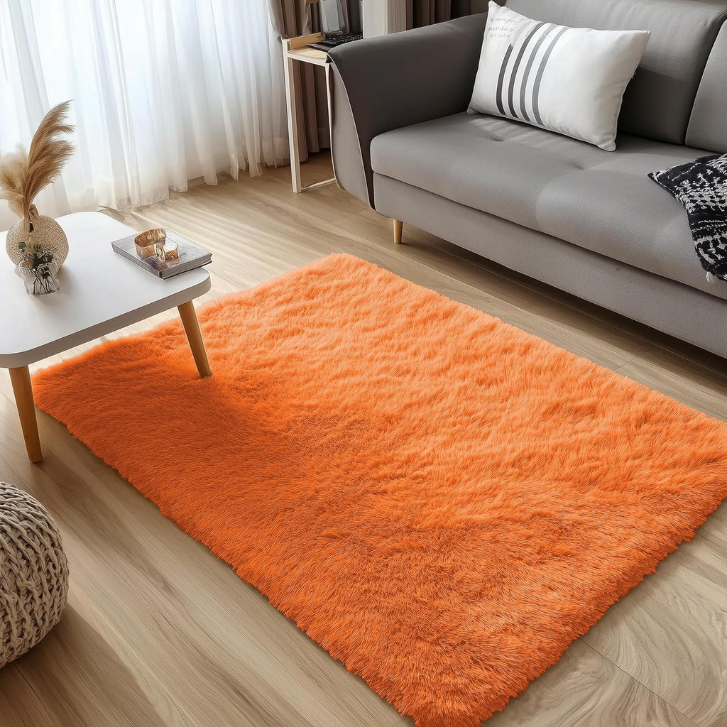 OLANLY Soft Fluffy 3x5 Machine Washable Bedside Rug - Perfect for Kids' Rooms & Home Decor | Orange