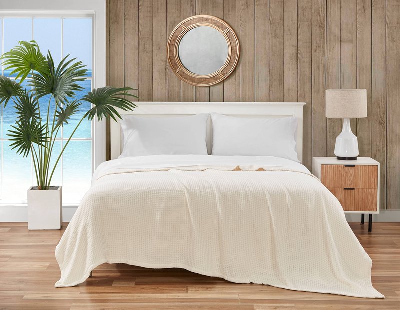 Tommy Bahama - King Blanket, Soft Cotton Bedding, Coastal Inspired Bedding Essentials (Bahama Coast Ecru Beige, King)