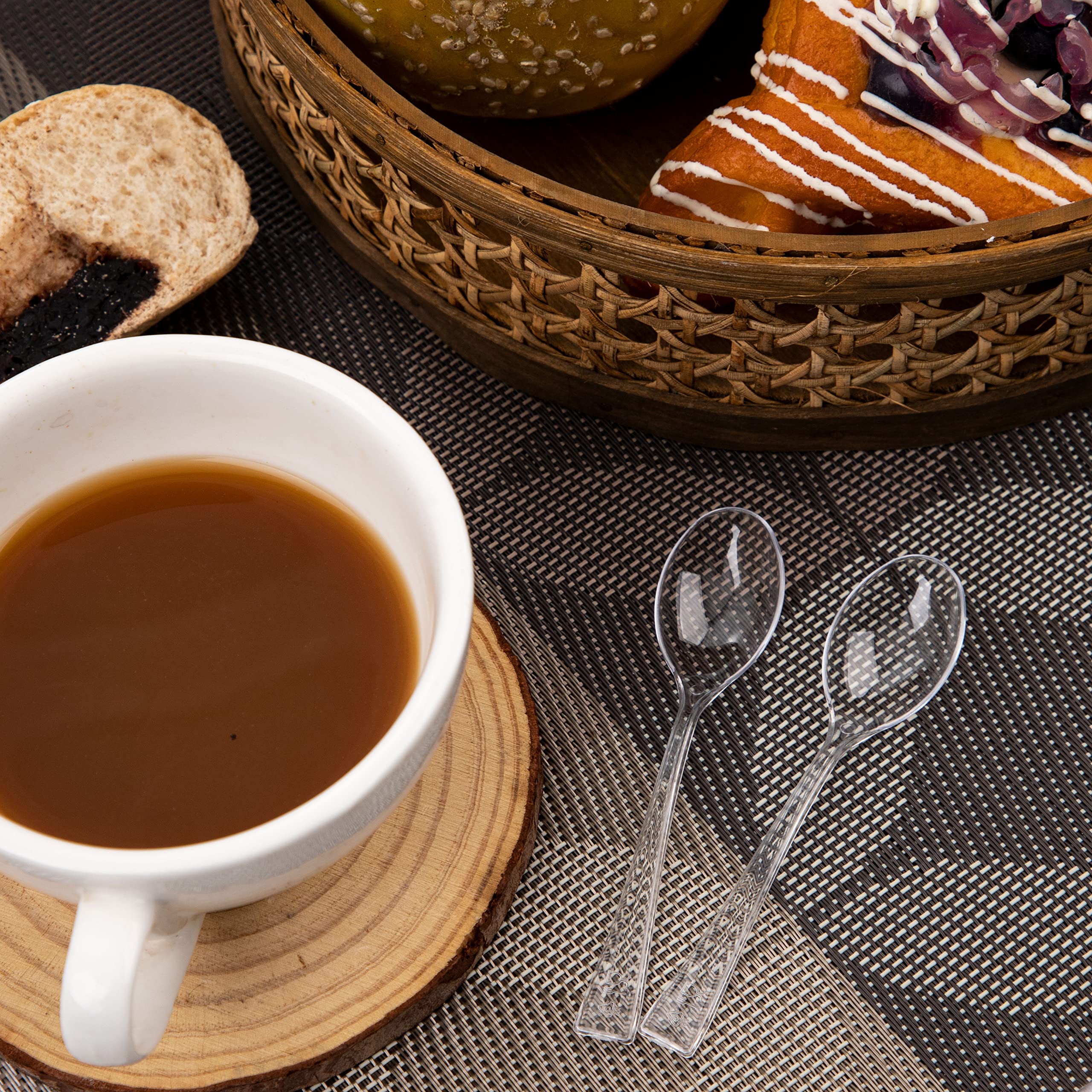 WDF 300 Pieces Clear Plastic Mini Spoons for Desserts 4 Inches Clear Plastic Spoons Heavy Duty Perfect for Cake, Desserts