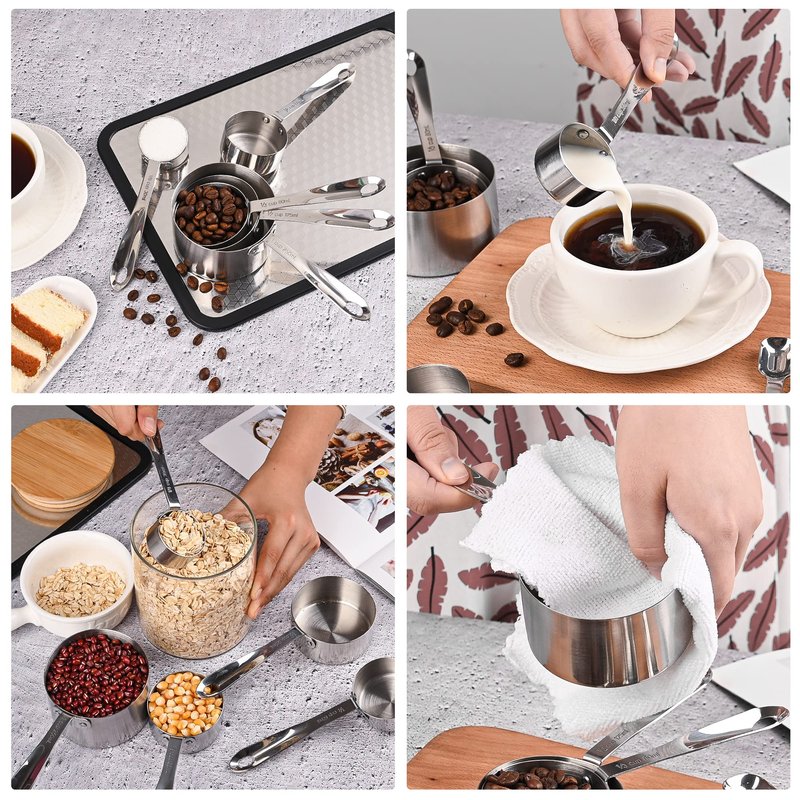 Nstezrne Stainless Steel Measuring Cups and Spoons Set of 12, 5 Dry Measuring Cups and 6 Measuring Spoons With Leveler for Kitchen