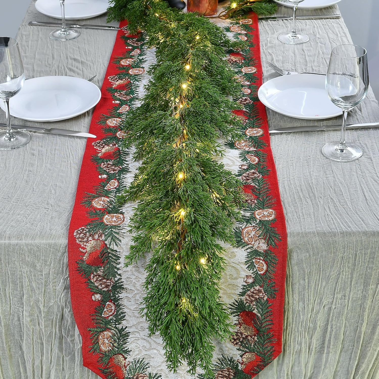 Skiennix Christmas Garland - Lush 6.2FT Real Touch Cedar with Lights | Perfect for Indoor/Outdoor Decor