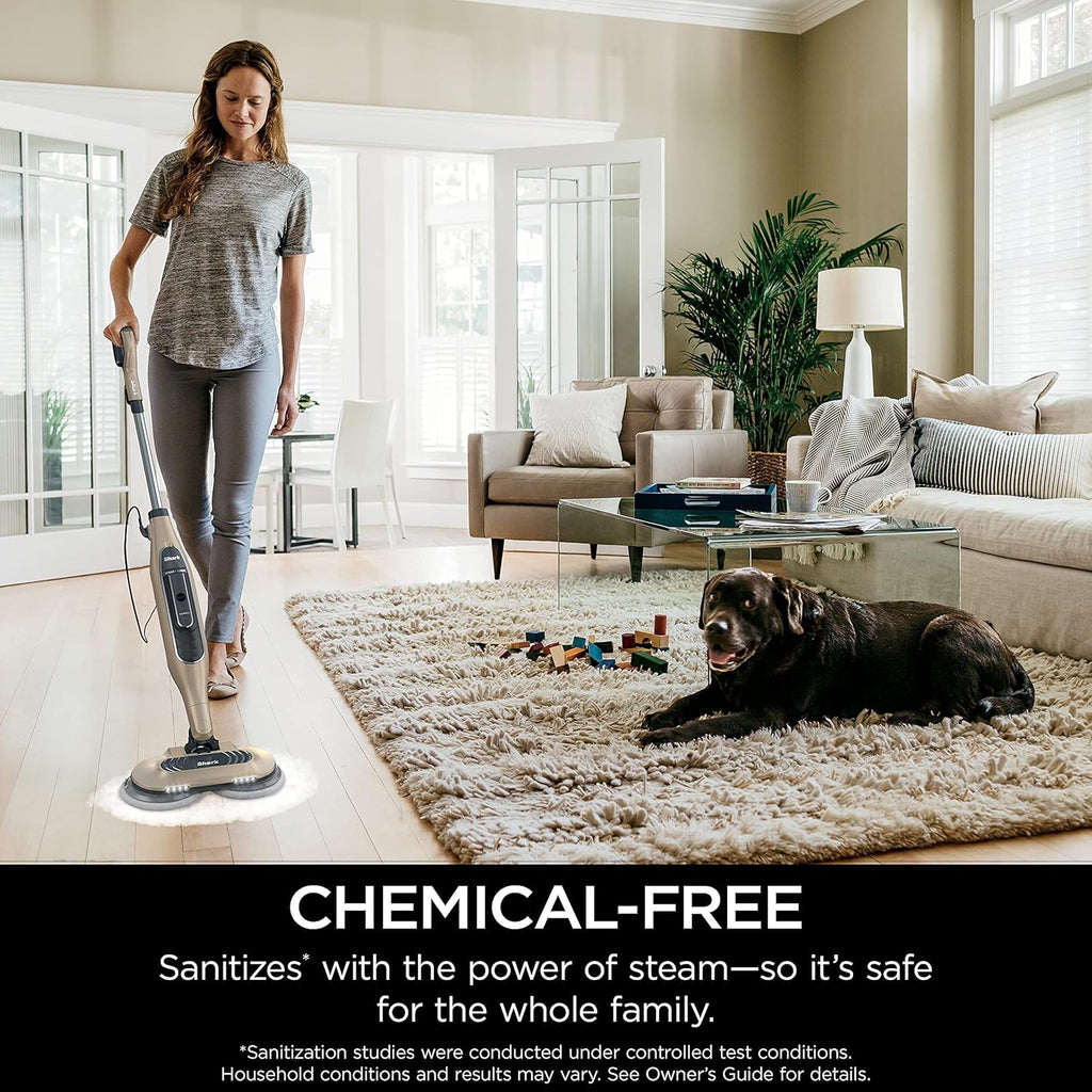 Shark S7001 Mop - Scrub & Sanitize Hard Floors with 4 Washable Pads, 3 Steam Modes & LED Headlights - Gold