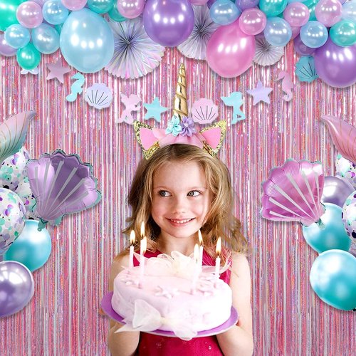 Melsan Pink Tinsel Curtains - 3.2 ft x 8.2 ft Sparkling Metallic Backdrop for Princess Birthday Party | 2 Pack