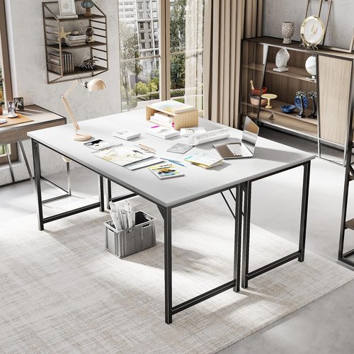 DUMOS 63-Inch Computer Desk - Modern Home Office Work Table with Triangular Reinforcement | White Wood Finish