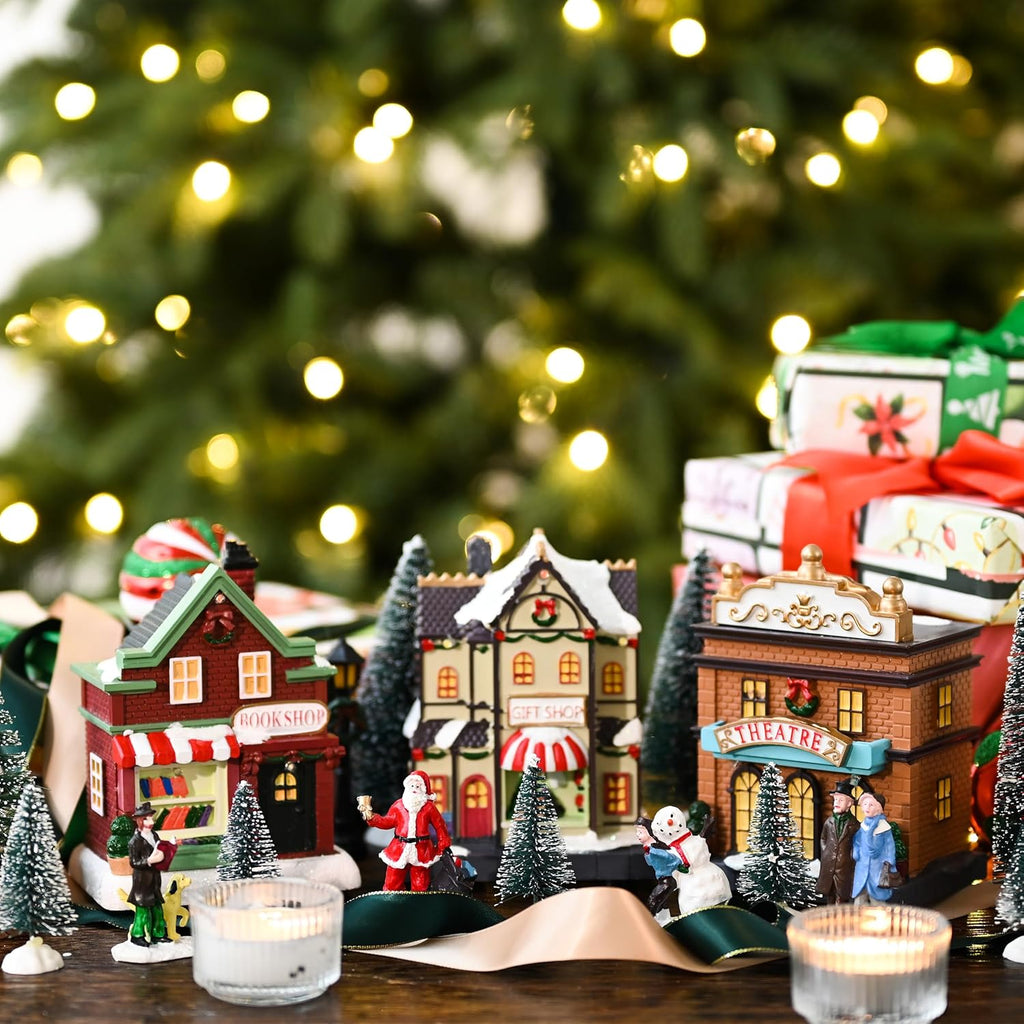 Valery Madelyn Pre-Lit Christmas Village Set - Battery Operated Holiday Figurines | 17-Piece Tabletop Decor