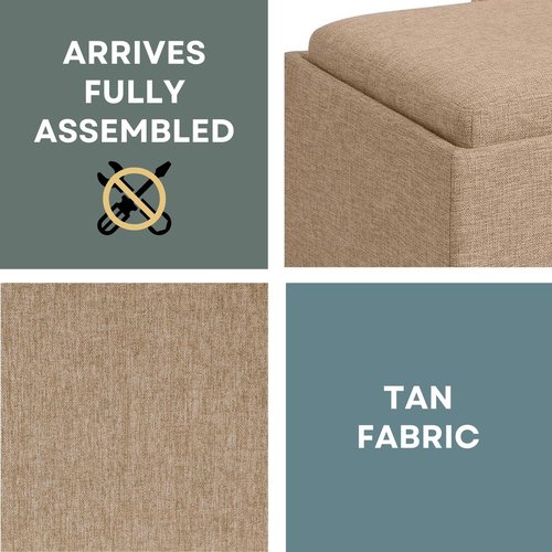 Convenience Concepts Designs4Comfort Accent Storage Ottoman 22.75" - Modern Foot Stool with Decorative Tray for Living Room, Dining Room, Office, Tan Fabric