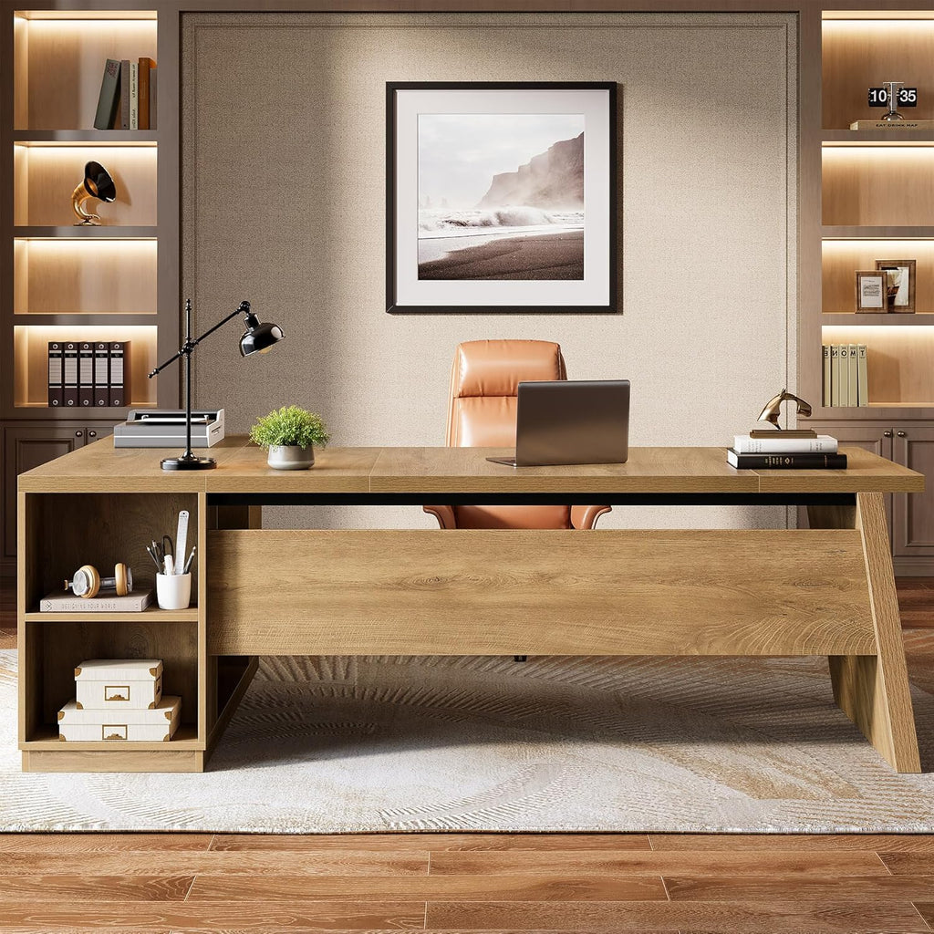 Tribesigns L Shaped Desk - Modern Executive Office Furniture with Drawers & File Cabinet | 78" Brown
