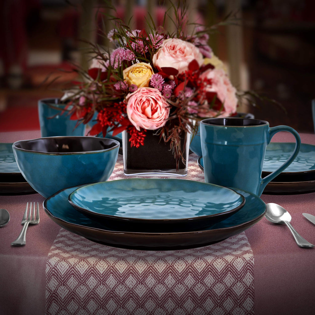 Elama Sea Glass 16 Piece Luxurious Stoneware Dinnerware with Complete Setting for 4