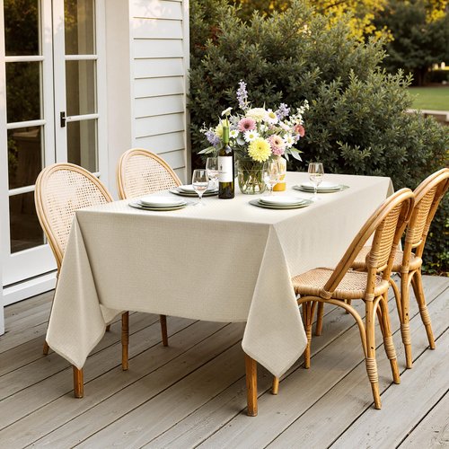 MIULEE Natural Beige Linen Cotton Table Cloth Rectangle Tablecloth Spring Waterproof Spillproof Cross-Star Textured Table Cltoth Decorative Farmhouse Style for Dining Party Weddings 60x144 Inch