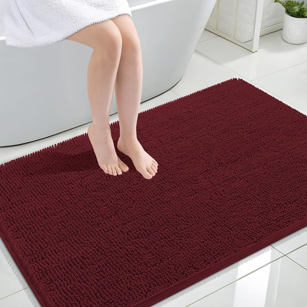OLANLY Large Bathroom Rugs - Soft Absorbent Chenille Bath Mats | Quick-Dry Rubber Backing, 47x32, Andorra Red-Brown