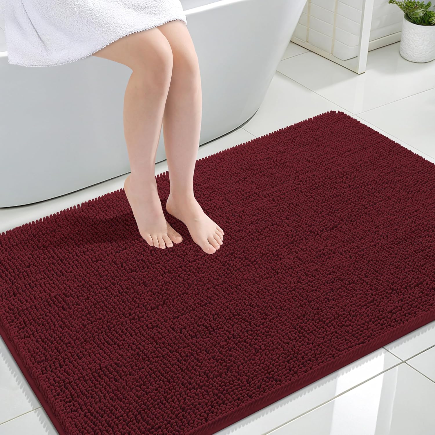OLANLY Large Bathroom Rugs - Soft Absorbent Chenille Bath Mats | Quick-Dry Rubber Backing, 47x32, Andorra Red-Brown