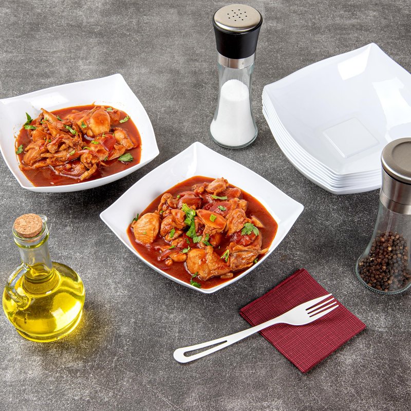 Restaurantware Moderna 32 Ounce Fancy Plastic Bowls 10 Square Disposable Salad Bowls - Durable Heavy-duty White Plastic Bowls For Warm And Cold Foods