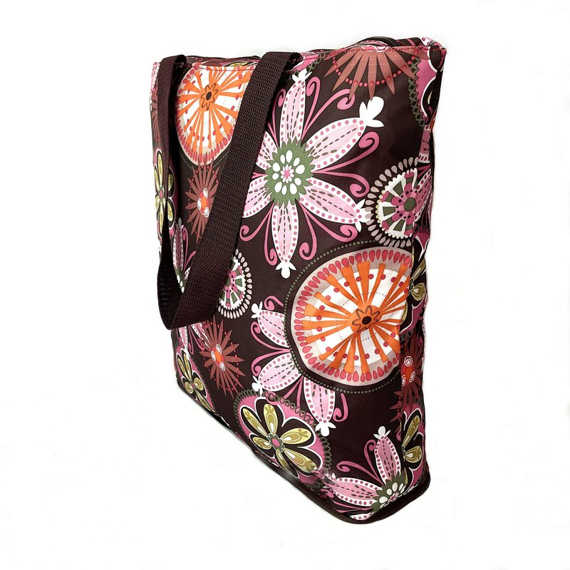 NC Large Foldable Waterproof Lightweight Durable Reusable Grocery Tote Bags, Sturdy Daily Shopping Tote Bag, Colorful Floral Style with Zipper Closure, 2 Pack