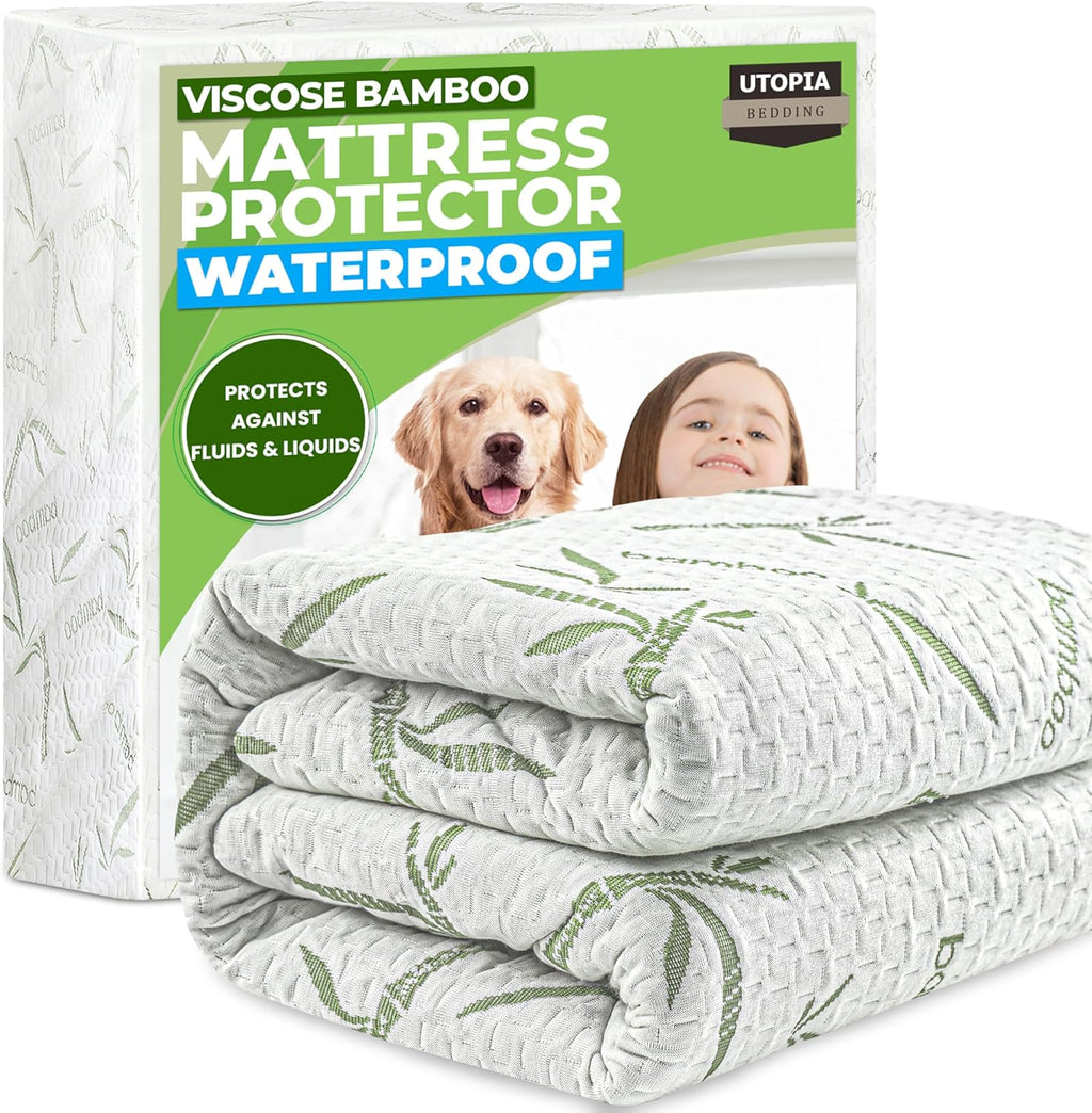 Utopia Bedding Waterproof Mattress Protector - Premium 200 GSM Bamboo Viscose | Full Size, Soft & Breathable