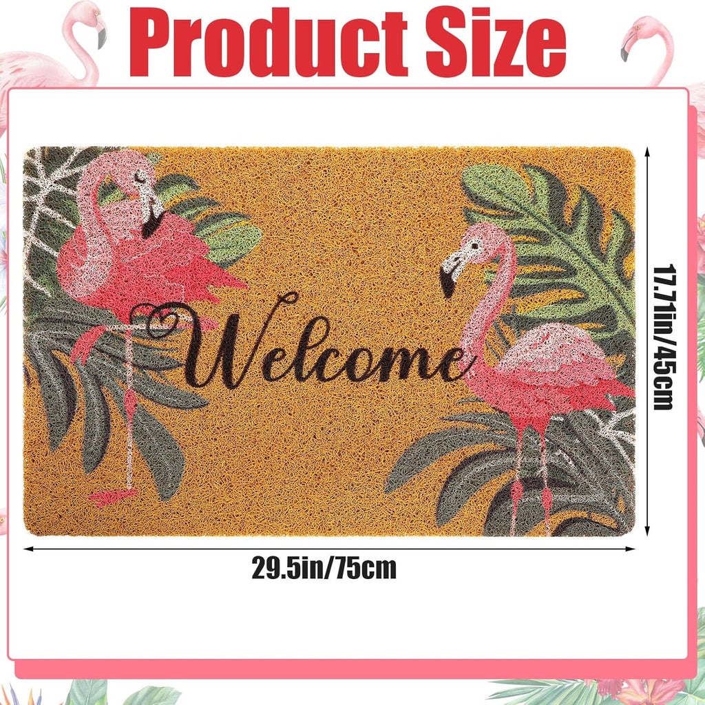 Tinideya Flamingo Welcome Door Mat - Tropical Palm Leaves Design | Washable Non-Slip Rug 17x29 Inch
