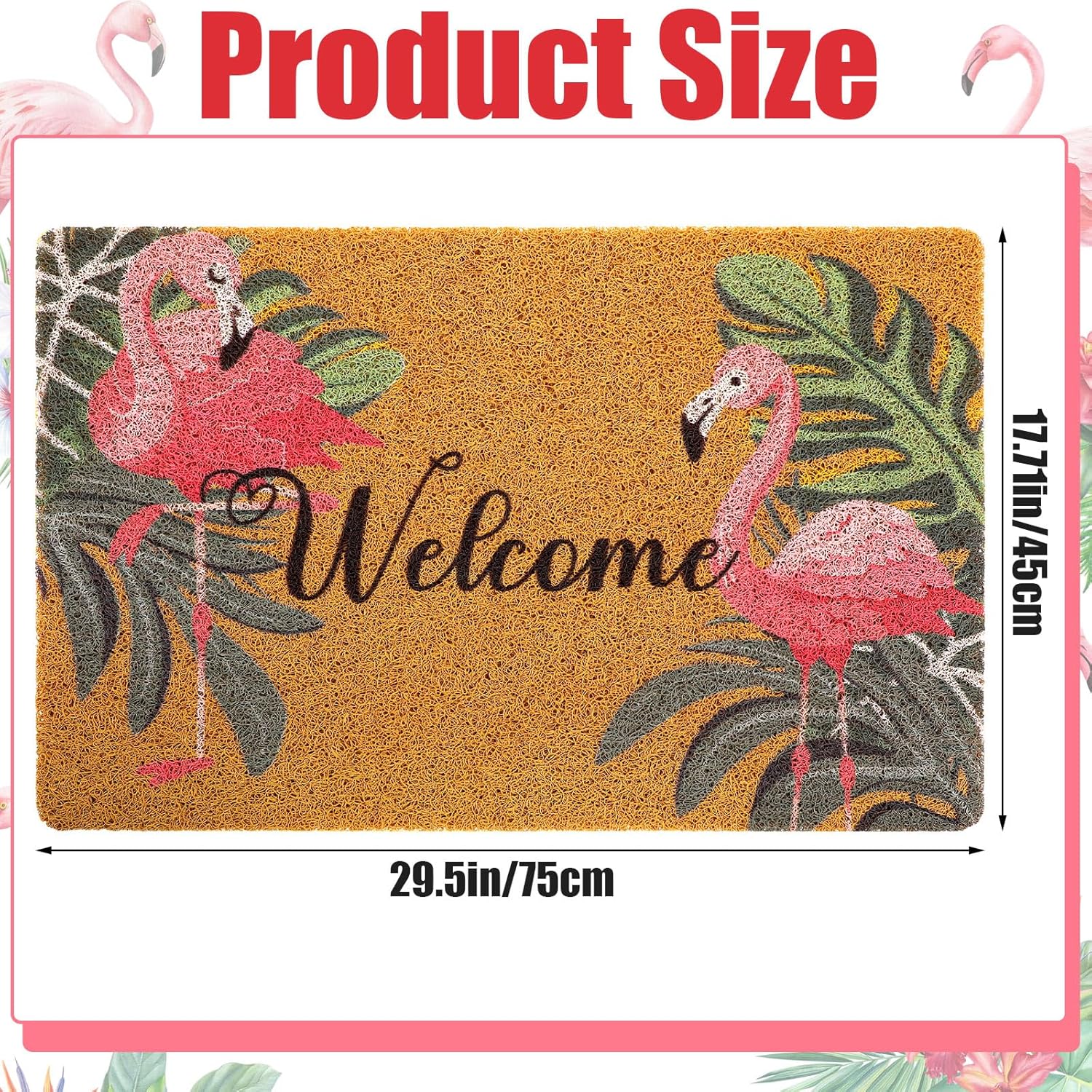 Tinideya Flamingo Welcome Door Mat - Tropical Palm Leaves Design | Washable Non-Slip Rug 17x29 Inch