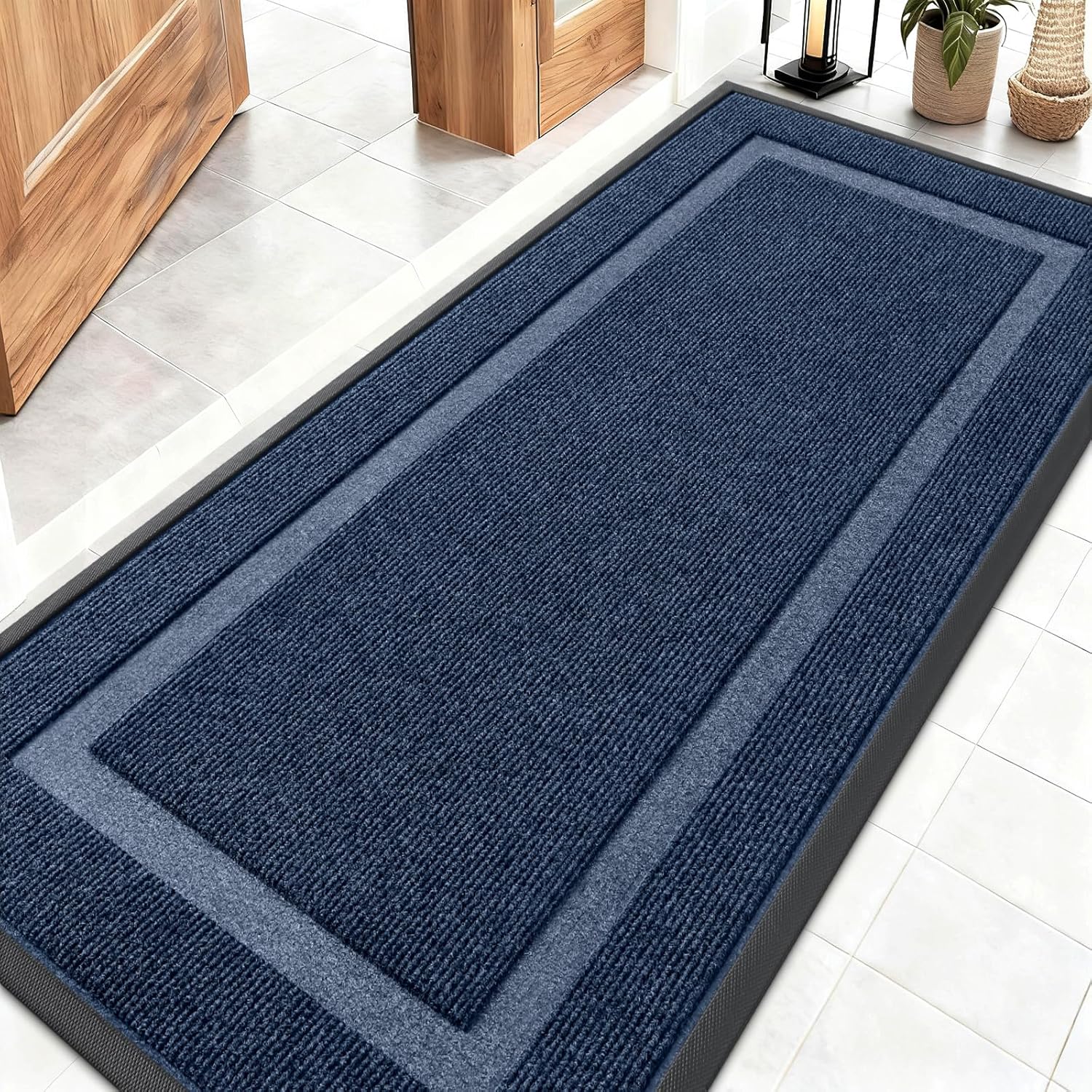 OLANLY Indoor Outdoor Doormat - Waterproof, All-Weather, Easy Clean | 59x23 Inches, Blue