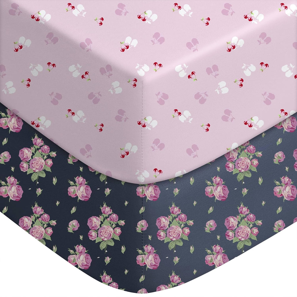 Yoofoss Fitted Baby Crib Sheets - Super Soft Microfiber 2-Pack for Standard Crib & Toddler Mattress | Pink & Cherry 28x52x8in