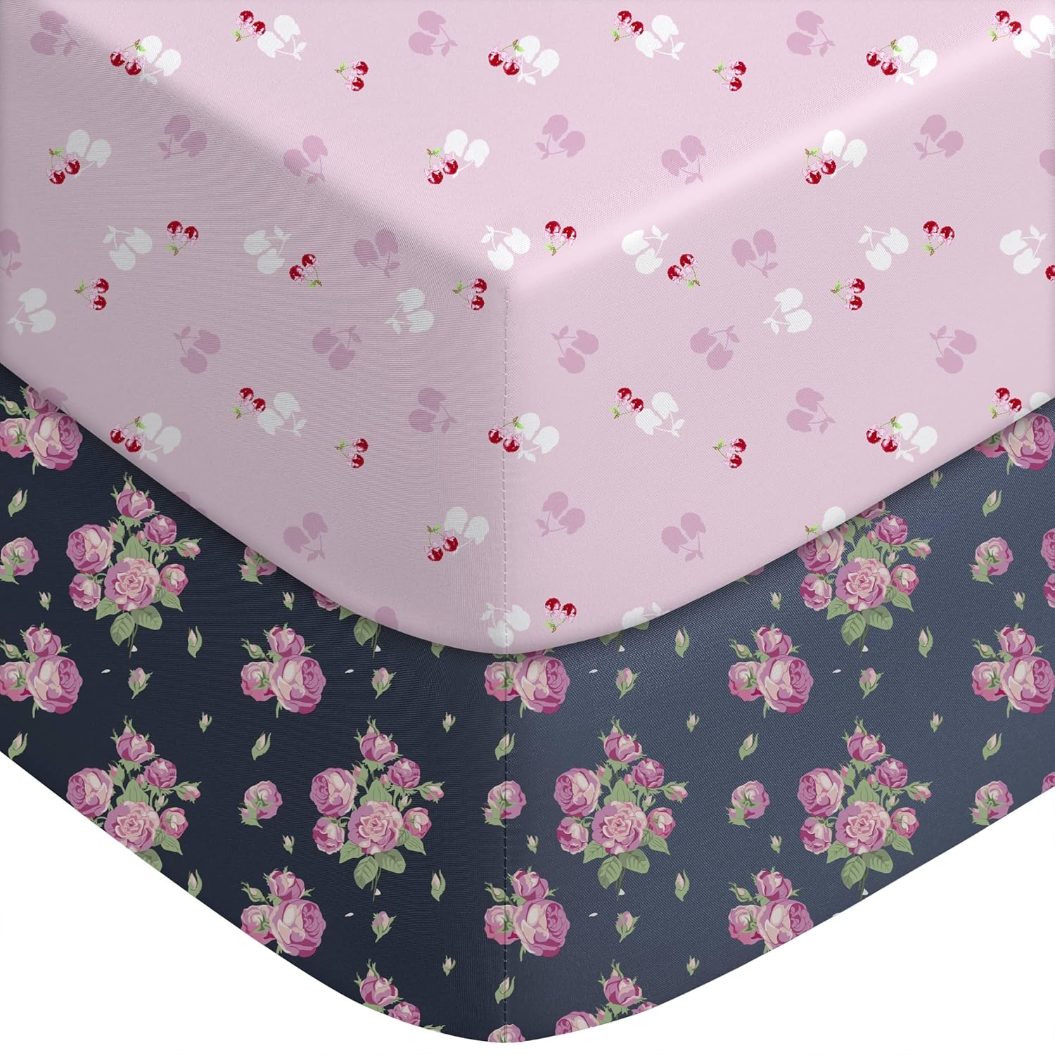 Yoofoss Fitted Pack and Play Sheets - Soft, Breathable Mini Crib Sheets 2-Pack (Pink & Cherry)