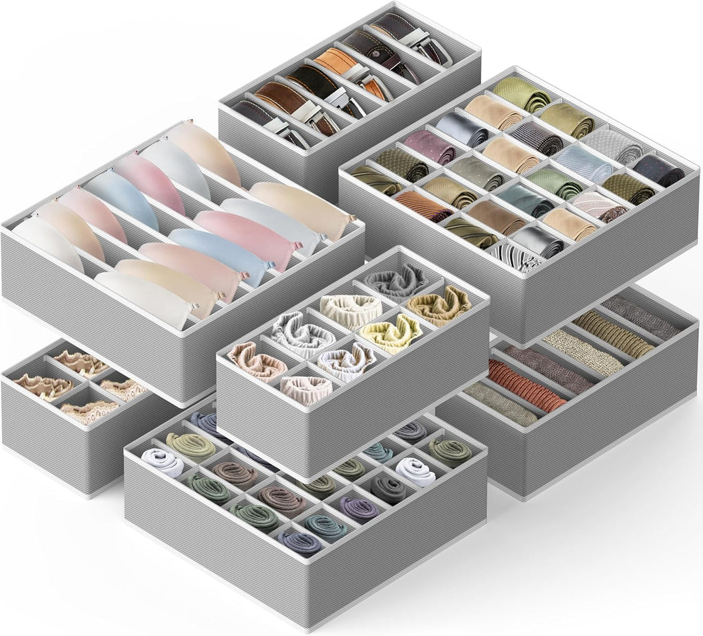 Simple Houseware Underwear Organizer - 7-Piece Drawer Divider Set in Gray for Clutter-Free Storage
