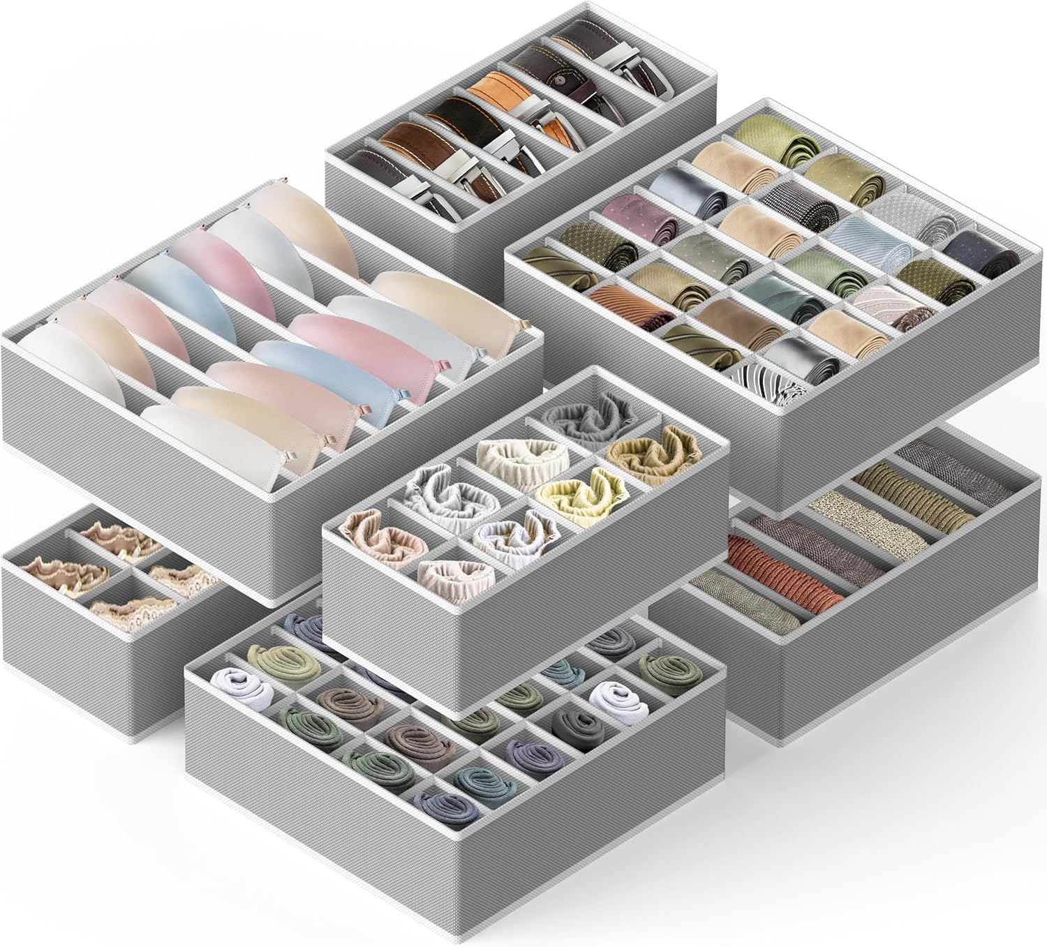Simple Houseware Underwear Organizer - 7-Piece Drawer Divider Set in Gray for Clutter-Free Storage