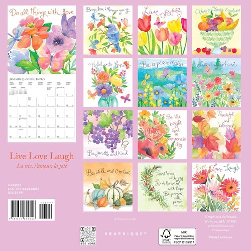 Graphique 2026 Mini Wall Calendar - Live Love Laugh | 7” x 7” | Thick Paper | Multilingual & Holiday Marked