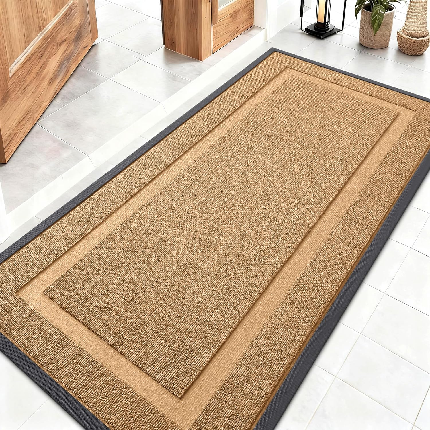 OLANLY Waterproof Front Door Mat - All-Season Natural Rubber Doormat | Easy Clean, Low Profile, 47x23, Butter Yellow