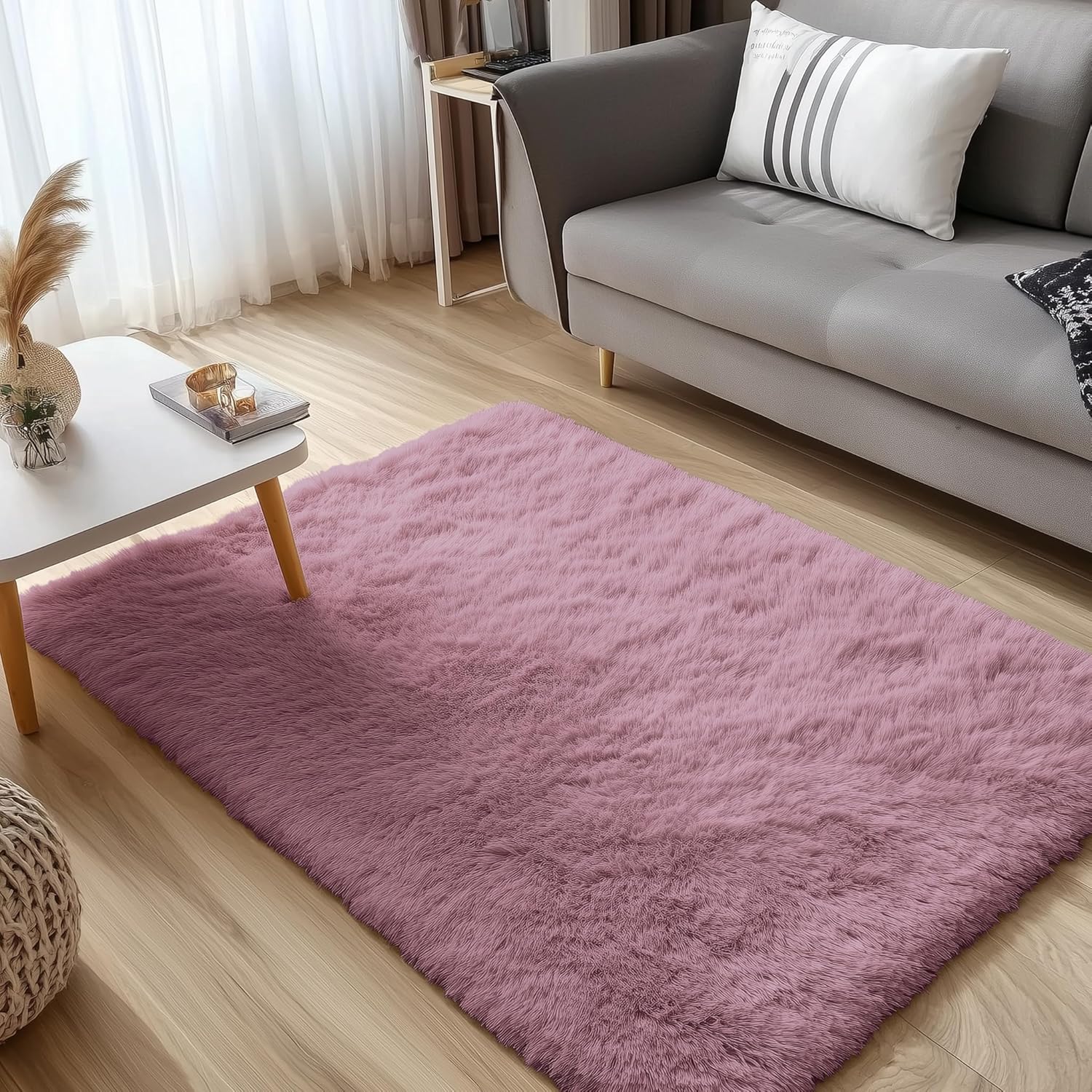 OLANLY 3x5 Soft Fluffy Shaggy Bedside Rug - Machine Washable Indoor Carpet for Kids & Nursery | Blush