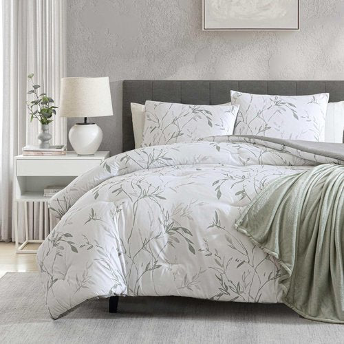 Kenneth Cole - Comforter Set, Super Soft Bedding with Matching Shams & Bonus Throw Blanket, Luxurious Home Decor (Ink Wash Vine Green, King)
