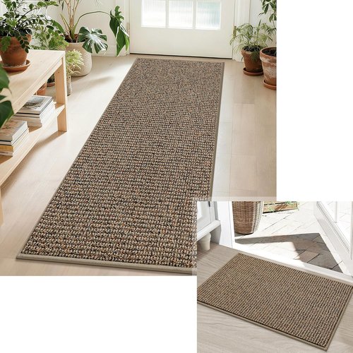 BEQHAUSE Indoor Door Mat & Hallway Runner Rug - Non-Slip, Washable, Stain-Resistant | 20"x32" & 2'x6", Taupe