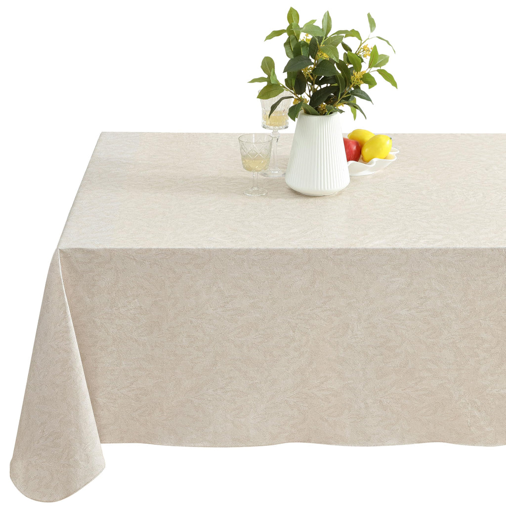 Newbridge Napa Leaf Taupe Vinyl Flannel Backed Tablecloth, 52 x 70 Inch Rectangle, Hotel Quality Waterproof Indoor Outdoor Table Cover for Kitchen, Patio, Dining, BBQ