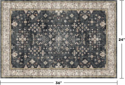 Black Washable Entry Rug by [Brand Name] - Non-Slip Rubber Backing, Stain & Fade Resistant | 2x3 Size for Kitchen & Bathroom