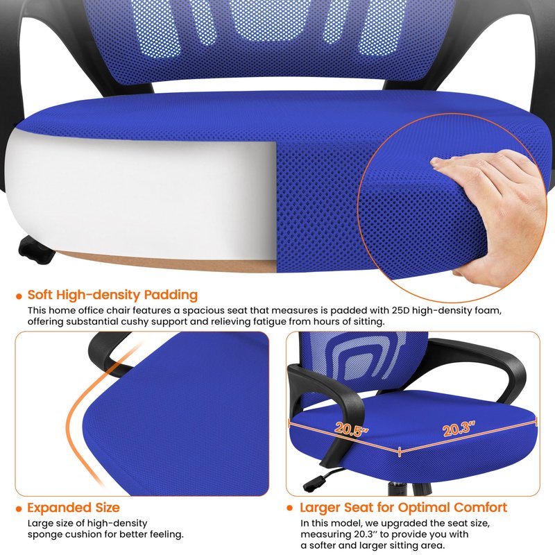 Yaheetech Mid-Back Mesh Office Chair Adjustable Ergonomic Computer Task Chair Swivel Rolling with Lumbar Support Armrest for Home Office Work Study, Blue