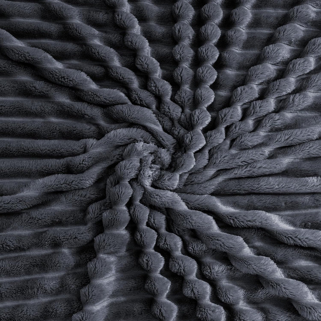 Skiennix Super Soft Queen Blanket - Premium Silky Flannel Fleece, 3D Striped Jacquard Design, 90x90 Inches | Dark Grey