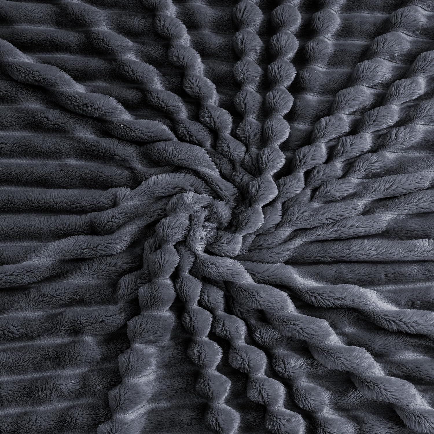 Skiennix Super Soft Queen Blanket - Premium Silky Flannel Fleece, 3D Striped Jacquard Design, 90x90 Inches | Dark Grey