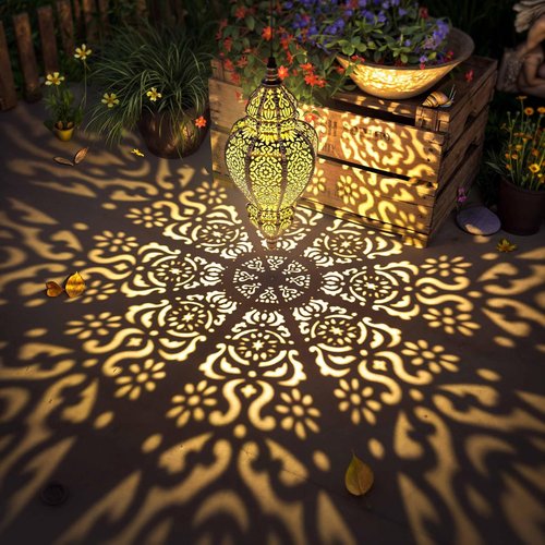 Hapjoy Moroccan Solar Lanterns - Waterproof Outdoor Garden Decor | Bidirectional Gold Design (1, Gold)