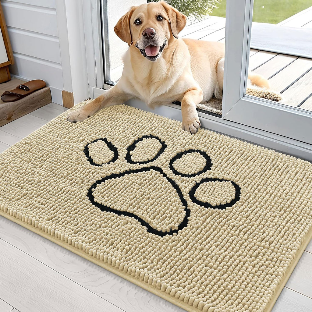 OLANLY Dog Door Mat - Absorbent Non-Slip Mud Mat for Dogs | Paw Print Design 36x24, Quick Dry Chenille