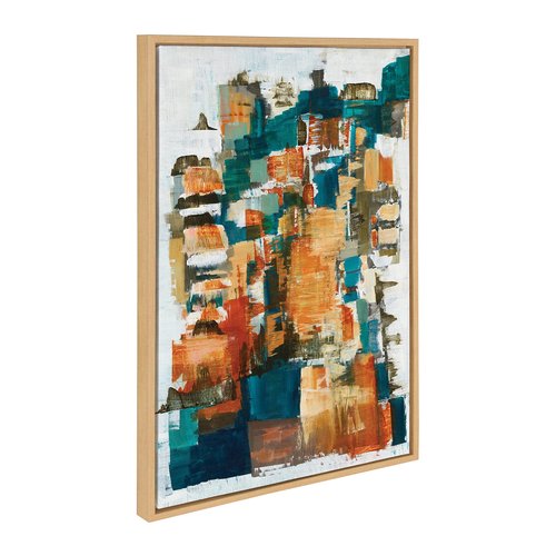 Kate and Laurel Sylvie Meteora Framed Canvas Wall Art by Leah Nadeau; 23x33 Natural; Decorative Abstract Modern Art for Wall