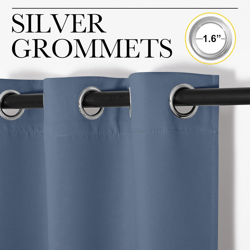 NICETOWN Short Curtains - Thermal Insulated Grommet Blackout Panels | Stone Blue, 42" x 78" (1 Pair)