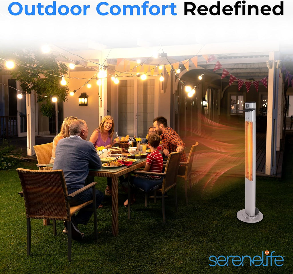 SereneLife Infrared Patio Heater - 1500W Electric Indoor/Outdoor Heater with Remote Control | Portable Silver Design for Restaurants, Patios, Garages, and Decks